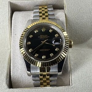 Rolex Datejust Black Dial with Gold and Silver Bracelet